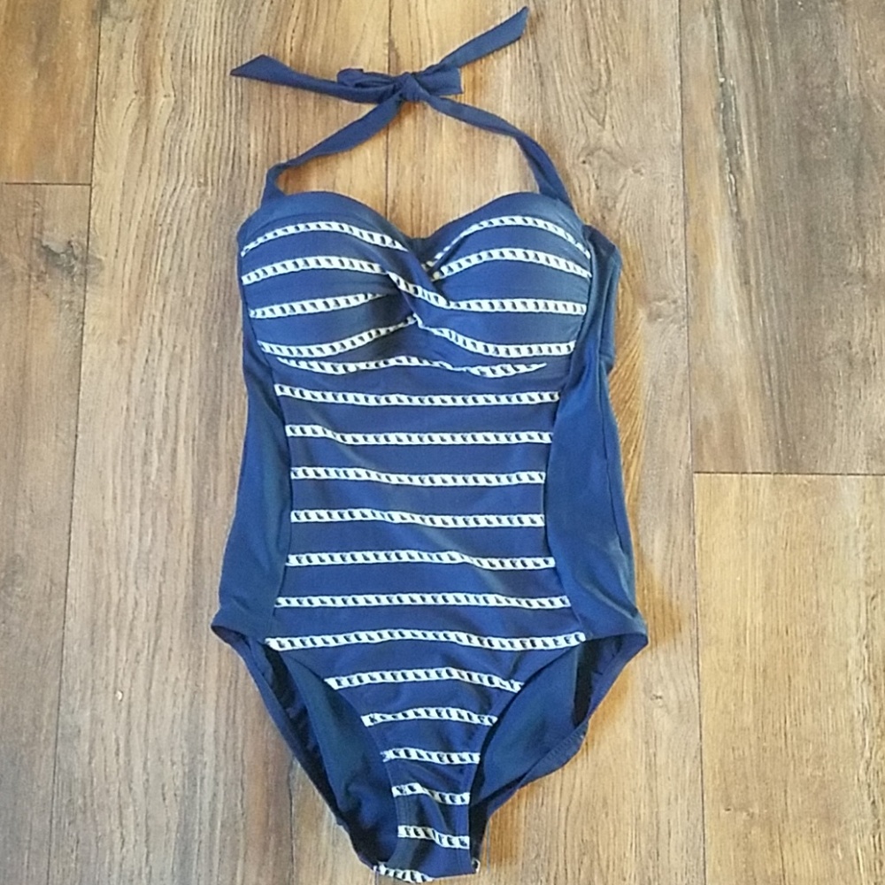 Merona Nautical one-piece halter swimsuit sz small